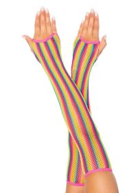 Rainbow Net Fingerless Arm Warmer Gloves  One Size