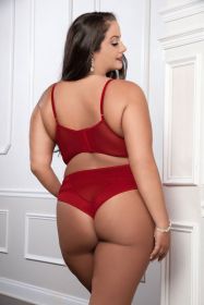 Cinnamon Red 2pc Satin Bra and High Waist Panty  Queen Size